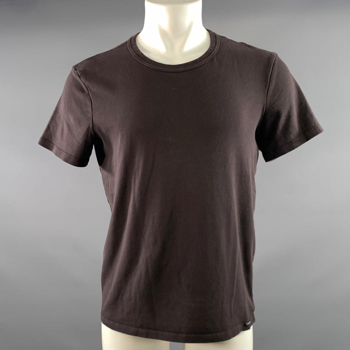TOM FORD Size M Brown Solid Cotton Blend Crew Neck T shirt