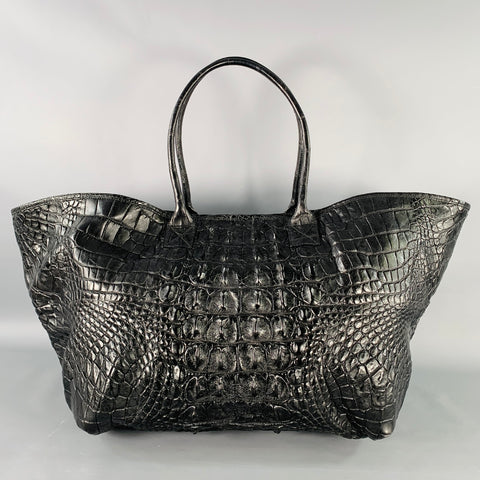 GENUINE CROCODILE SKIN XL Black Crocodile Leather Tote Handbag