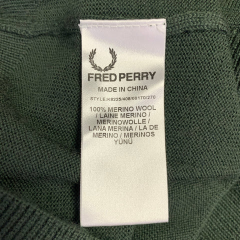FRED PERRY Size L Green Knit Merino Wool V-Neck Pullover