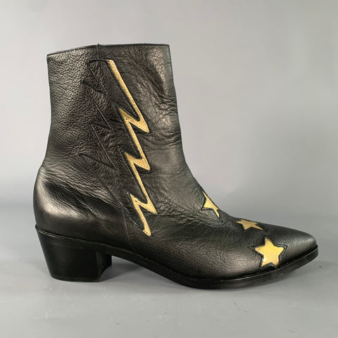 MODERN VICE Size 10.5 Black Gold Leather Stars Side Zipper Boots