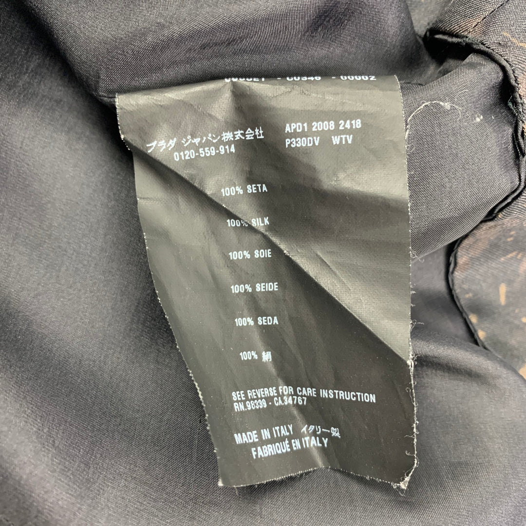 PRADA Talla 2 Vestido de mangas 3/4 con estampado de encaje de seda negro y marrón