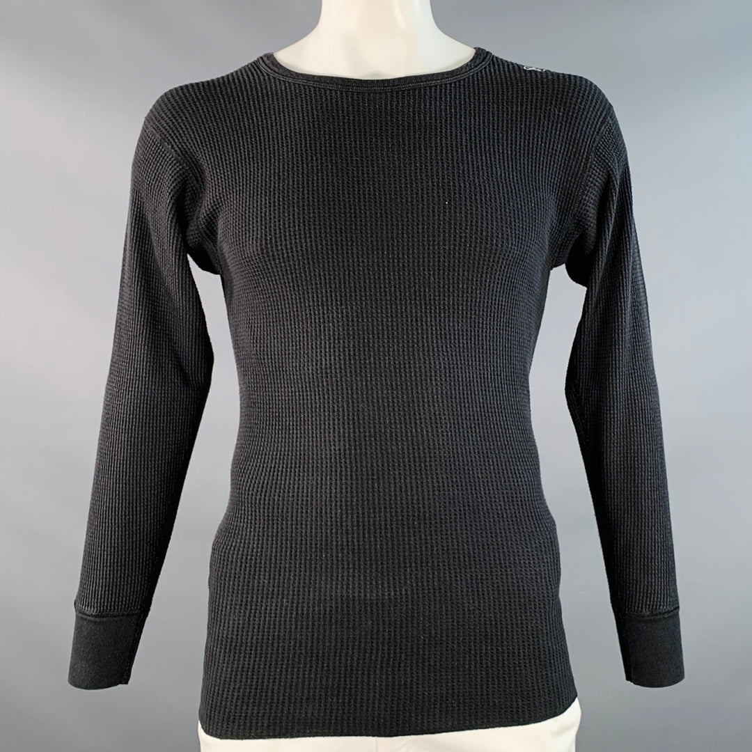 NICE COLLECTIVE Size L Black White Waffle Knit Cotton Long Sleeve Pullover