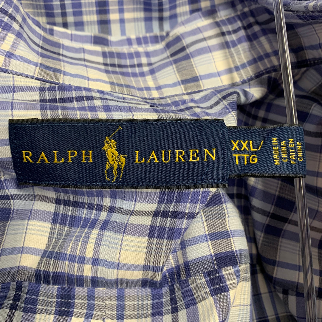 RALPH LAUREN Size XXL Blue Grey Plaid Cotton Button Down Long Sleeve Shirt