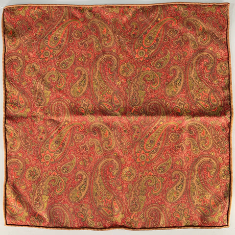 VINTAGE Pochette de costume en twill à motif cachemire rouge et vert
