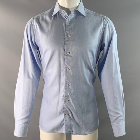ETON Chemise manches longues en coton blanc et bleu clair taille M