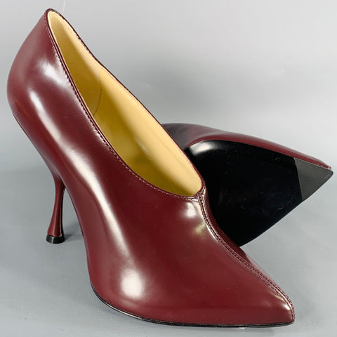 PHOEBE PHILO Size 7.5 Burgundy Leather Pointed Toe Pumps