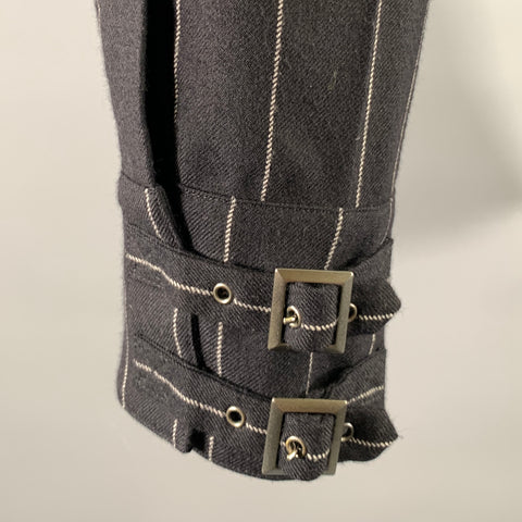 VIVIENNE WESTWOOD Size 34 Black Chalkstripe Wool Strap Cuff Dress Pants