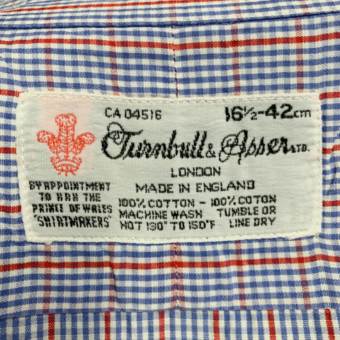 TURNBULL & ASSER Size L Blue Red Checkered Cotton Long Sleeve Shirt