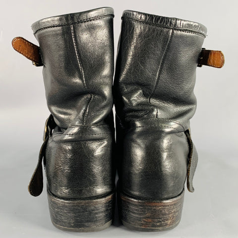 FIORENTINI + BAKER Size 9 Black Leather Motorcycle Buckle Boots
