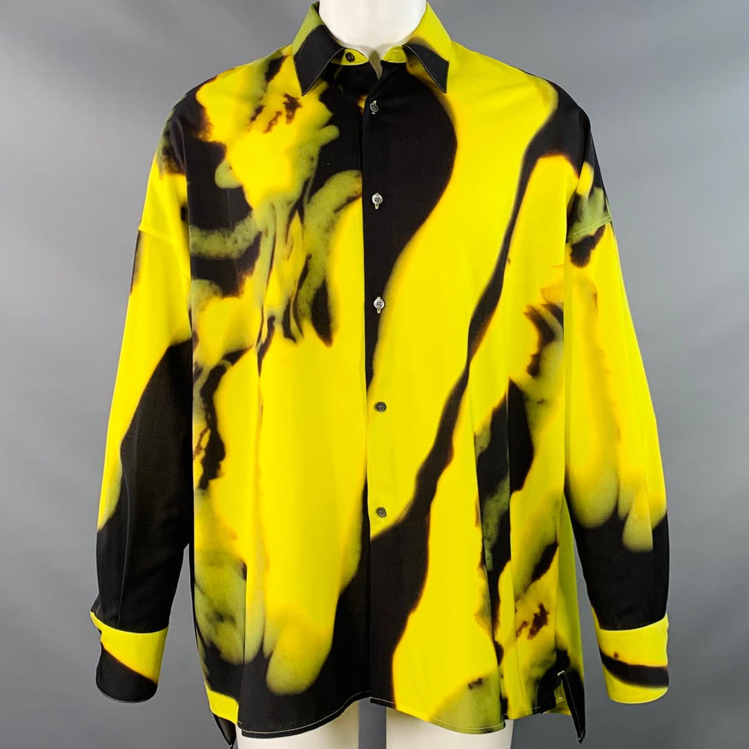 LOEWE Size S Yellow Black Tie Dye Print Wool Oversized Long Sleeve Shirt
