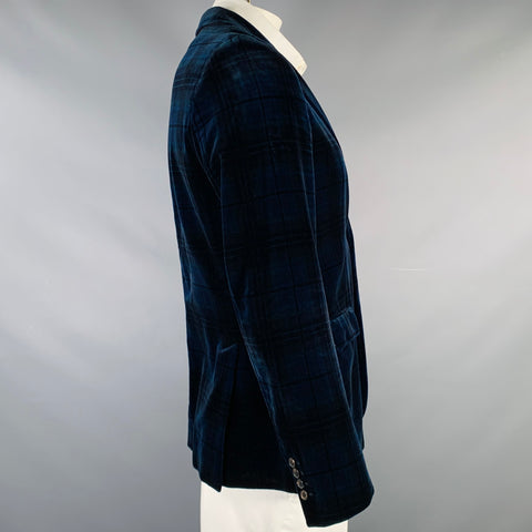 Veste de sport PRINGLE taille 42 en velours de coton à carreaux marine à revers crantés