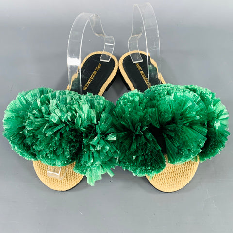 AVEC MODERATION Size 6 Green Natural Leather Embellishment Slip On Sandals