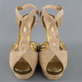 FENDI Size 9 Taupe Suede Metallic Gold Leather Peep Toe Platform Sandals FENDI