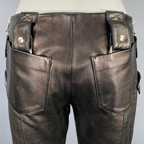 DOLCE & GABBANA SS2000 Size 6 Black Silver Leather Cropped Casual Pants