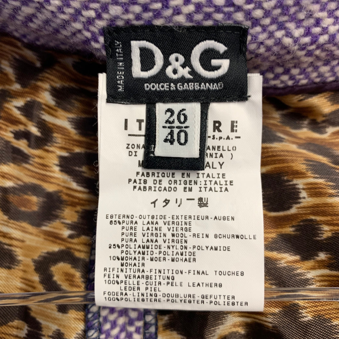 D&G by DOLCE & GABBANA Size 26 Purple White Wool Blend Woven Flared Dress Pants
