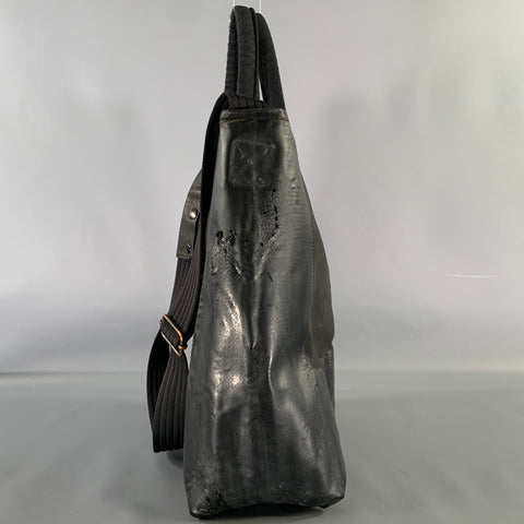 OXS Black Solid Leather Cross Body Tote Bag