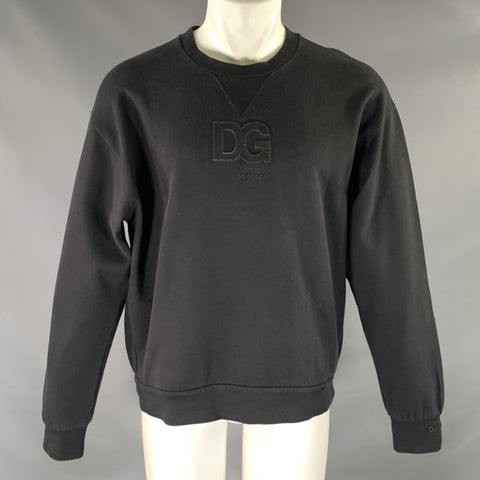 DOLCE & GABBANA Size M Black Logo Cotton Blend Crew-Neck Sweatshirt