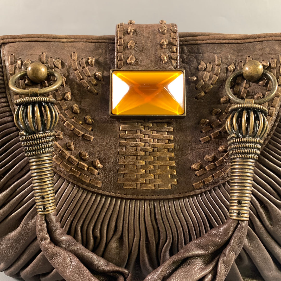 DIOR Brown Yellow Pleated Lambskin Leather Bags