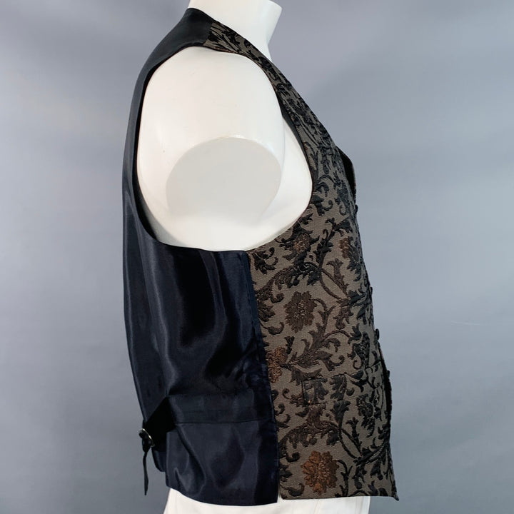 FAVOURBROOK Size 44 Brown Black Brocade Jacquard Rayon Blend Formal Vest