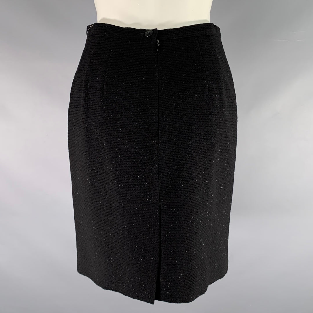 GIORGIO ARMANI Size 4 Black Wool Polyamide Shiny Pencil Skirt