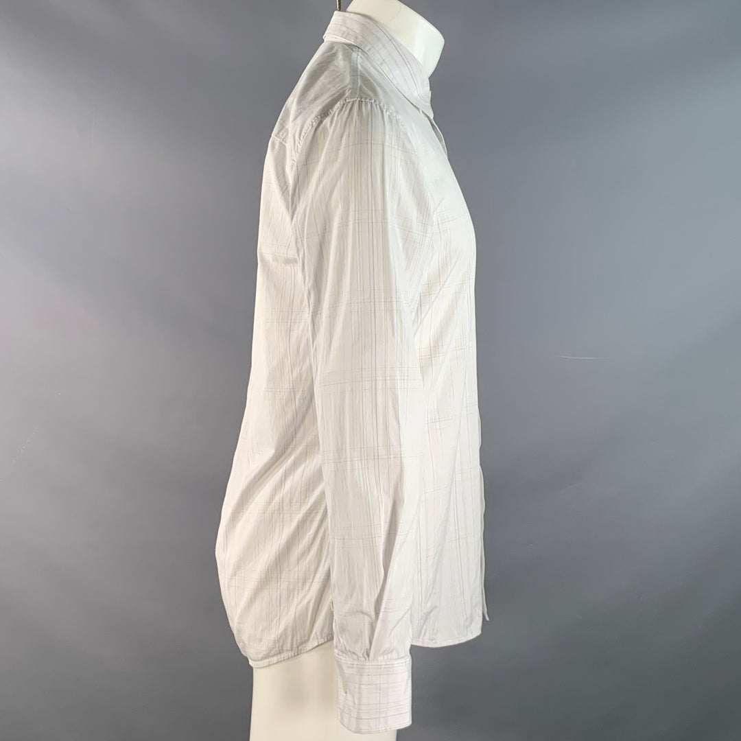 HELMUT LANG Size M White Green Plaid Cotton Pointed Collar Long Sleeve Shirt