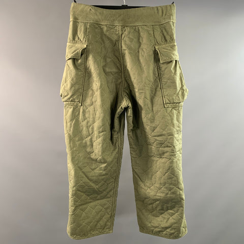 KAPITAL Size 40 Green Olive Quilted Cotton Polyester Button Fly Casual Pants