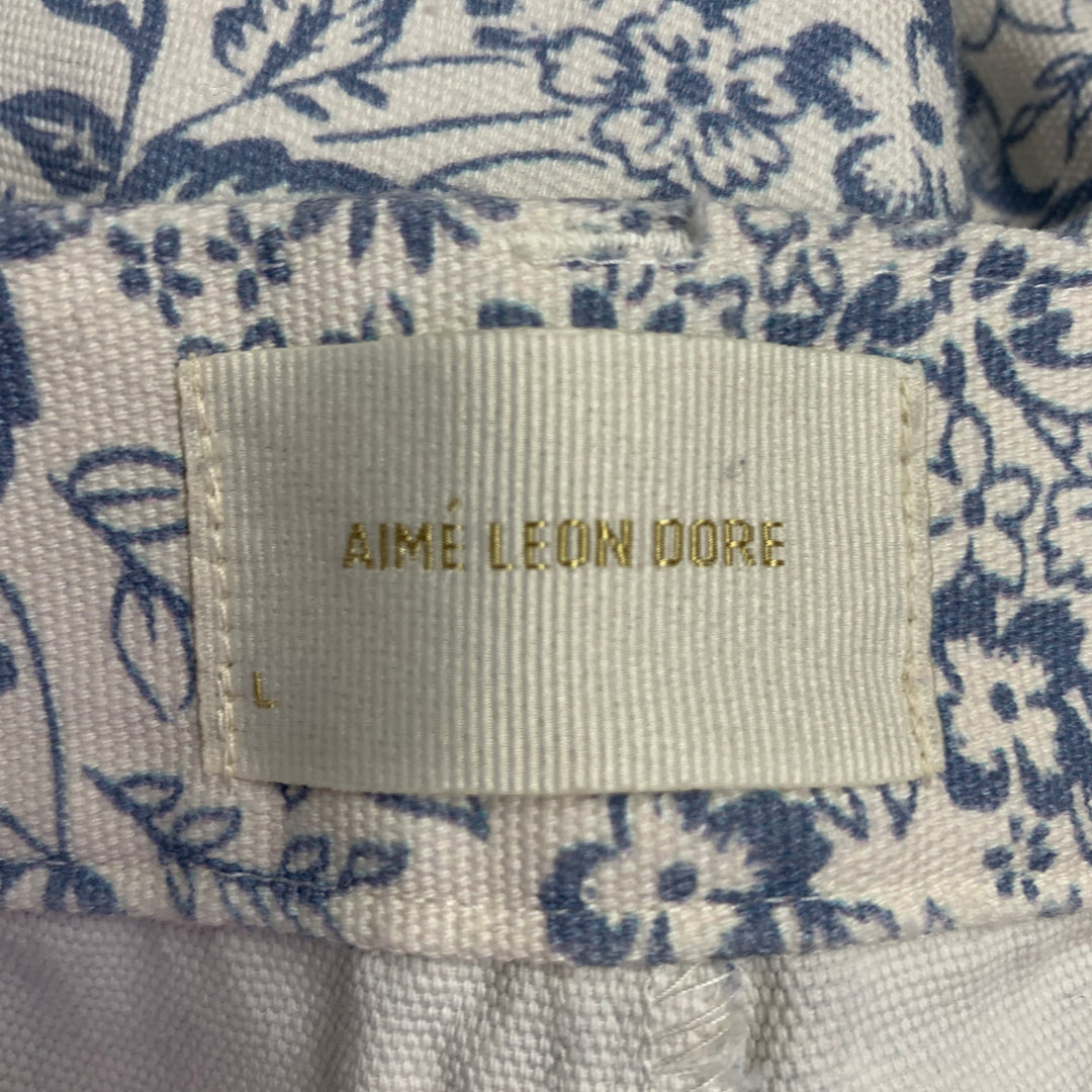 AIME LEON DORE Size 36 White Blue Floral Cotton Tapered Casual Pants