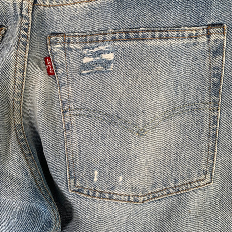 LEVI STRAUSS Size 30 501 Blue Distressed Cotton Straight Selvedge Jeans