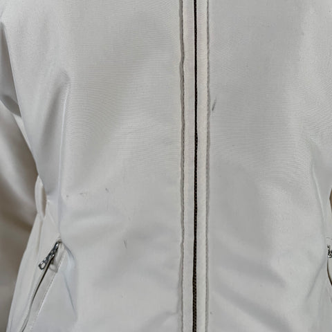 AGNONA Size 10 Cream Polyester Removable Fur Collar Zip Up Jacket