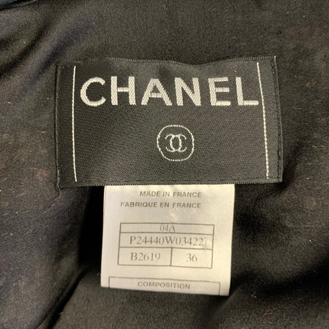 CHANEL Size 4 Black Multi-Color Wool Blend Open Front Jacket
