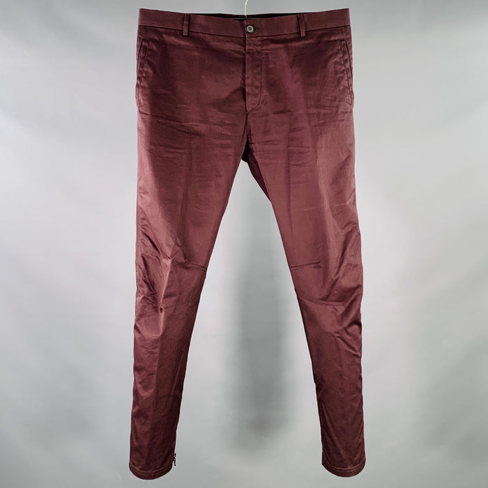 LANVIN Size 32 Burgundy Cotton Ankle Zip Flat Front Dress Pants