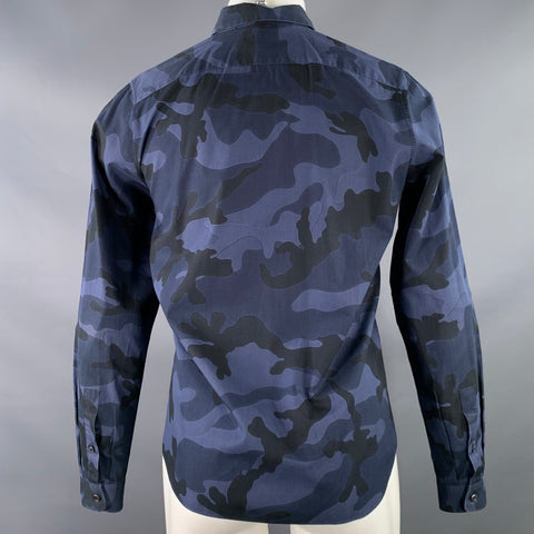 VALENTINO Size M Navy Black Camouflage Cotton Button Up Long Sleeve Shirt