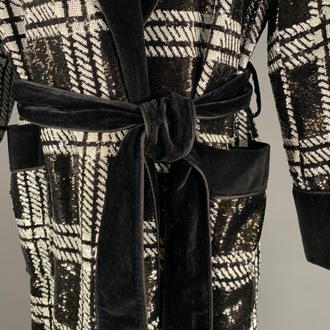 DOLCE & GABBANA TAILORED by Size 46 Black White Sequined Plaid Cotton Robe Coat