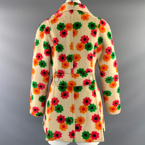 EMANUEL UNGARO Size 8 Beige Orange & Green Floral Button Up Coat