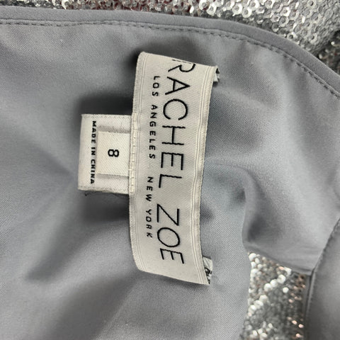 RACHEL ZOE Top de vestido con hombros descubiertos y lentejuelas de rayón plateado talla 8