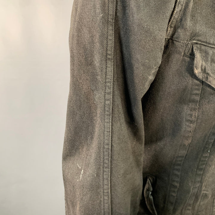 JULIUS_7 Size S Black Distressed Cotton Fitted Zip Up Jacket