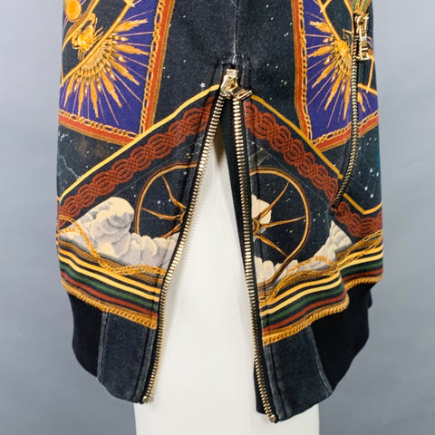 BALMAIN Size M Black Zodiac Horse Print Multi Color Astrology Cotton Hooded Sweatshirt