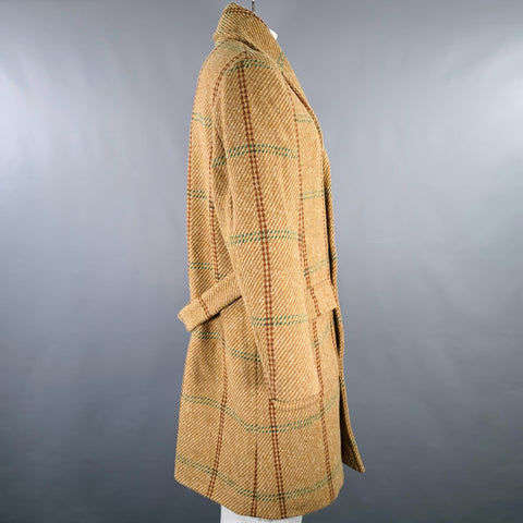 WHYTE Size XL Tan Brown Grey Window Pane Wool Shawl Collar Coat