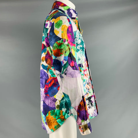 ROBERT GRAHAM Size S White Multi Color Watercolor Cotton Long Sleeve Shirt