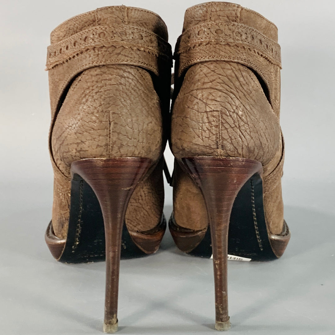 BURBERRY PRORSUM Size 9 Howcroft Brown Leather Fringe Lace-Up Platform Booties Pumps