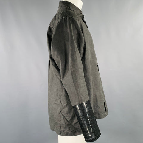 GIULIANO FUJIWARA Size S Grey Black Distressed Cotton Blend Long Sleeve Shirt