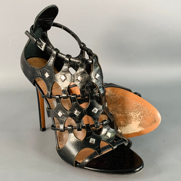ALAIA Size 8.5 Black Leather Studded Stiletto Cage Pumps
