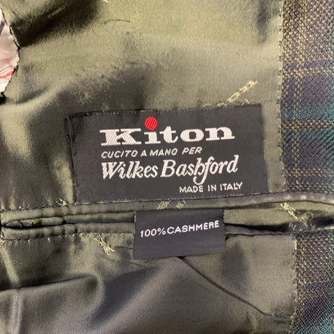 KITON Size 40 Green Charcoal Plaid Cashmere Notch Lapel Sport Coat