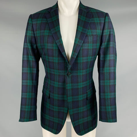 PHINEAS COLE Size 40 Green Navy Black Blackwatch Plaid Wool Sport Coat
