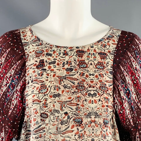 ISABEL MARANT ETOILE Size S Beige Multi Color Silk Floral Short Sleeve Dress
