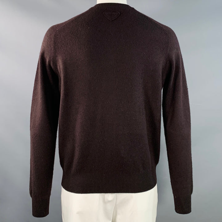 PRADA Size L Brown Knit Cashmere Blend Crew Neck Cardigan
