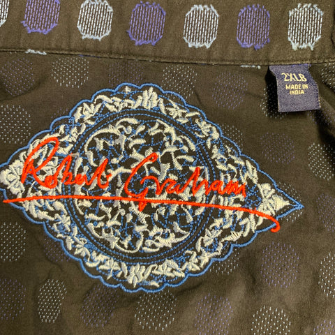 Chemise Robert Graham manches longues en coton noir à pois bleus taille XXL