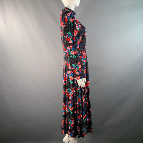 MARC JACOBS Size 6 Black Multi-Color Satin Floral Long Sleeve Knee-Length Dress