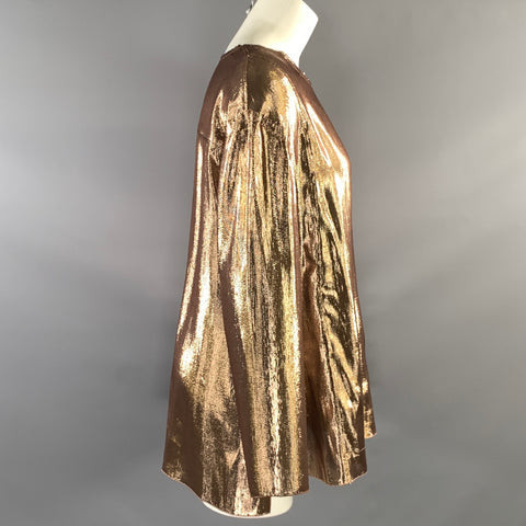 LANVIN SS2014 Size M Copper Silk &  Polyester Metallic Long Sleeve Dress Top