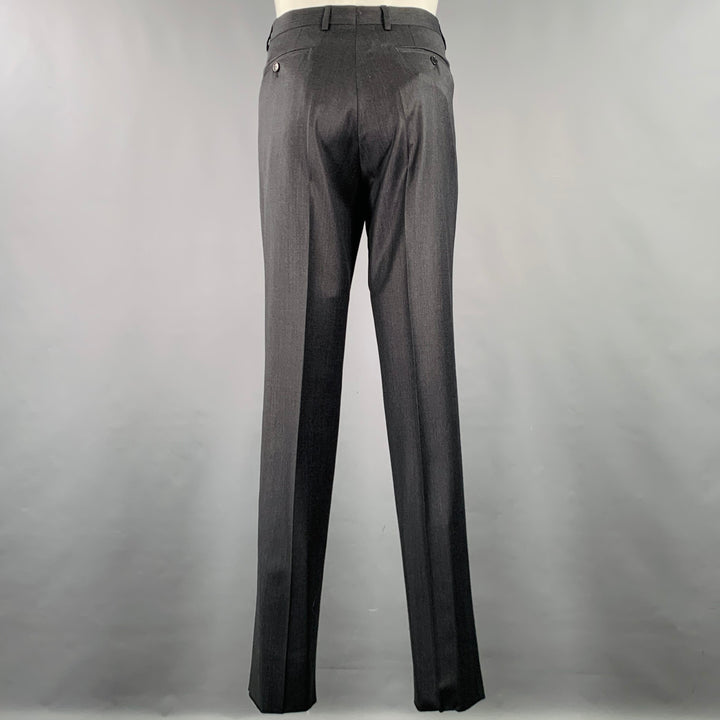 NEIMAN MARCUS Size 40 Grey Charcoal Nailhead Virgin Wool Suit